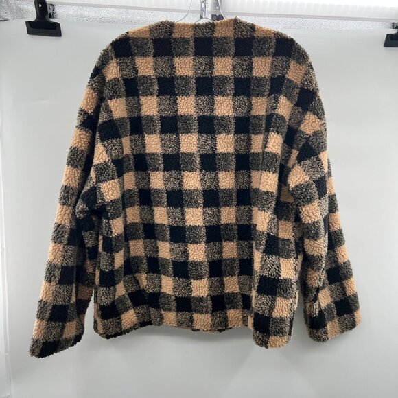 Lumiere Womens Checkered Coat Button Up Long Sleeve Tan/Black Sz Medium Pockets - Picture 7 of 9